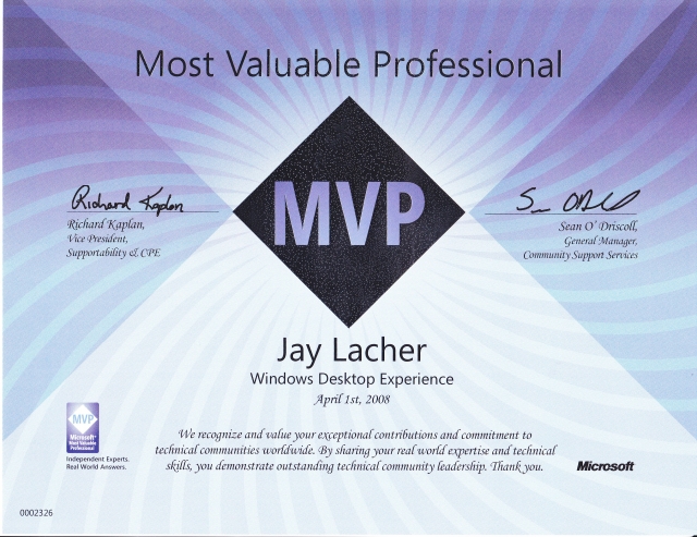 MVP Certificate 2008